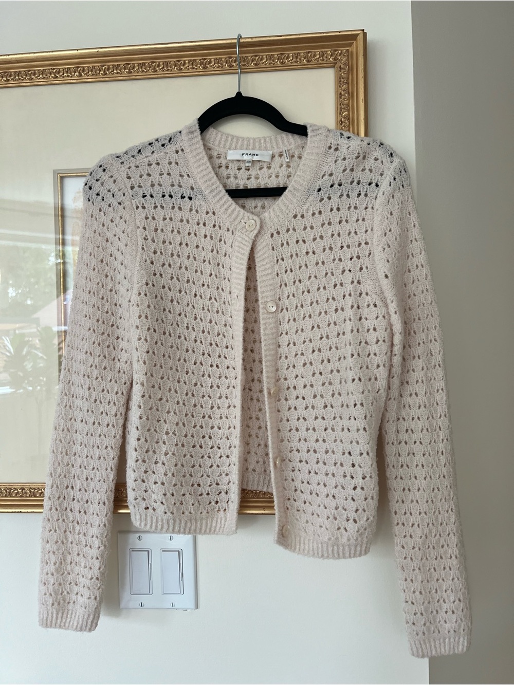 Frame Denim Cream Openwork Knit Button-Front Cardigan - Picture 4 of 4